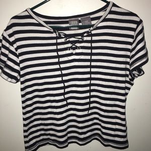 Black and white striped tie up shirt!